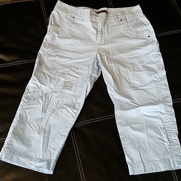 Gloria Vanderbilt Pants - Gloria Vanderbilt Blue Embroidered Capris Size 12